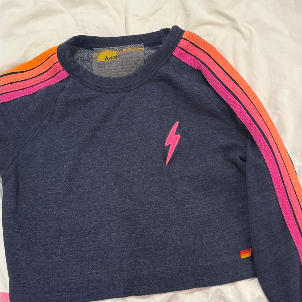 Aviator Nation Navy Sweater with Vibrant Stripes